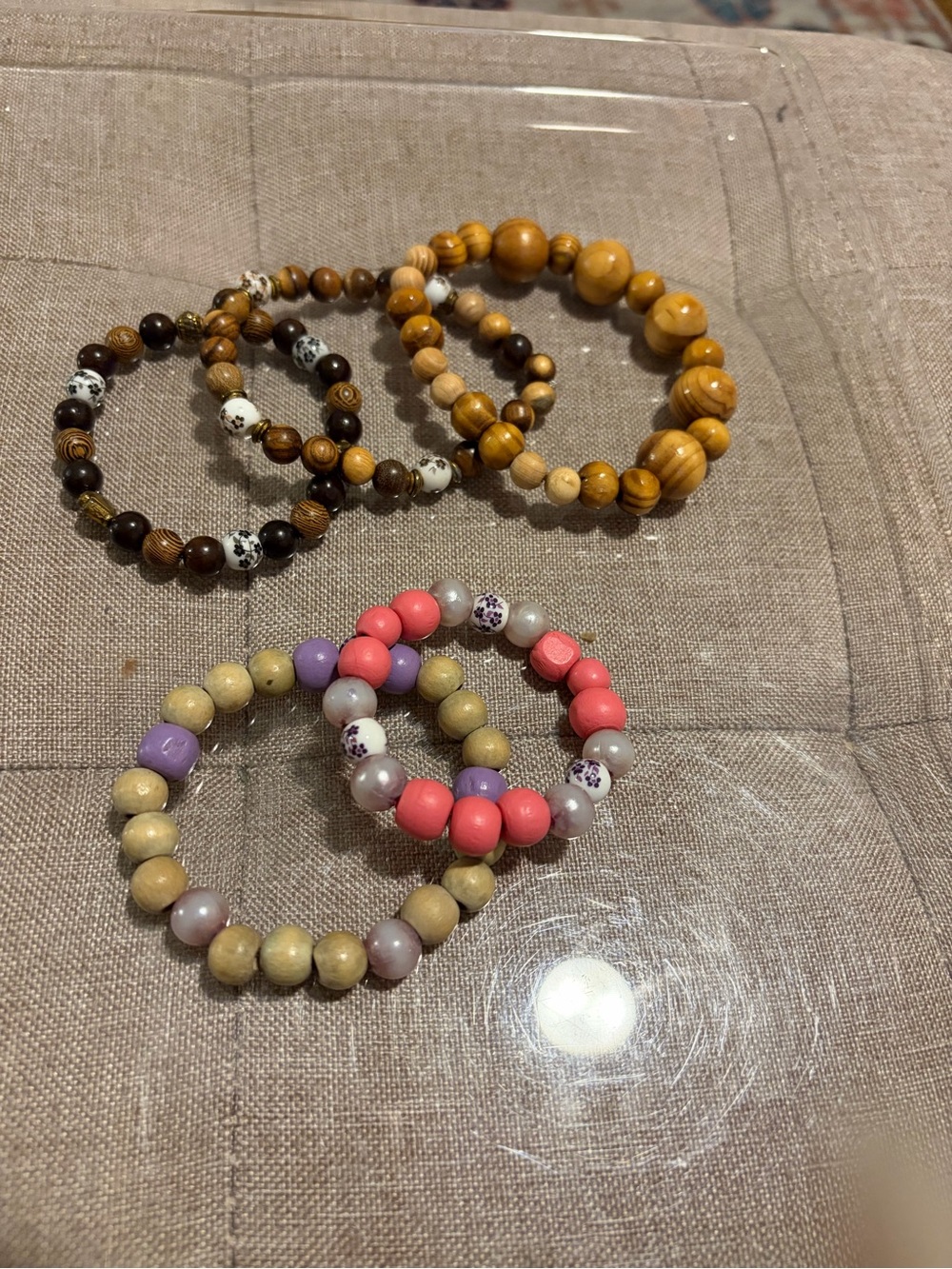 Multi-Color Beaded Stretch Bracelet Set - Pink, Purple & Natural Tones